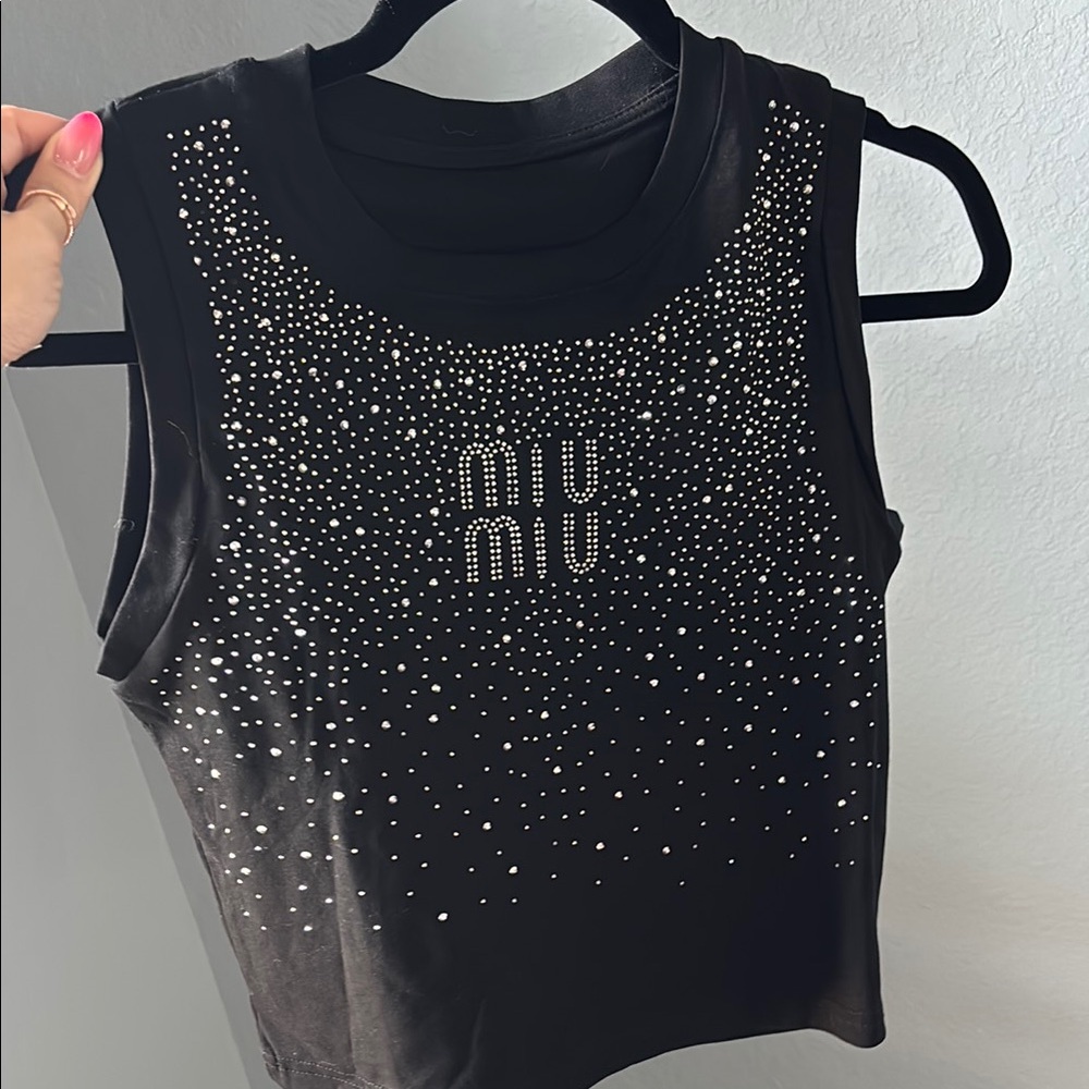 Black Sleeveless Embellished Crop Tank